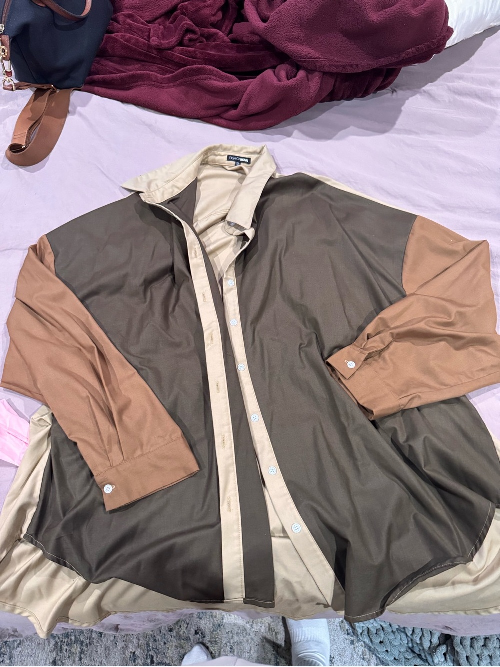Fashion Nova Brown, Beige & Tan Colorblock Shirt Jacket
